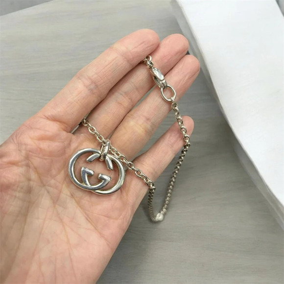 Vintage GUCCI Necklace. Double G Gucci Logo Sterling Silver Pendant - Picture 2 of 10